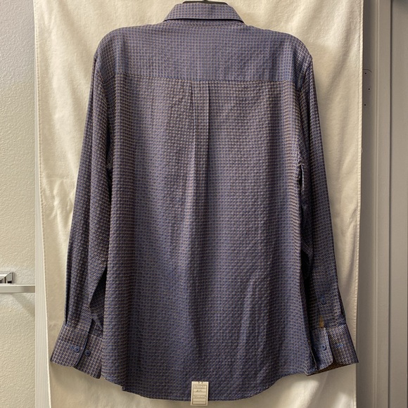 Men's Jhane Barnes Blue Starburst Patterned Silk+Cotton Button-Down Shirt - Picture 2 of 16